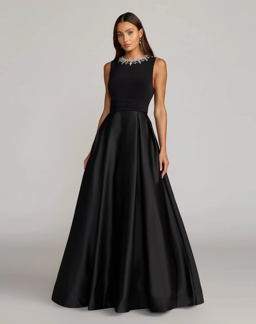 Black Embellished High Neck Sleeveless A Line Gown - Contemporary Collection