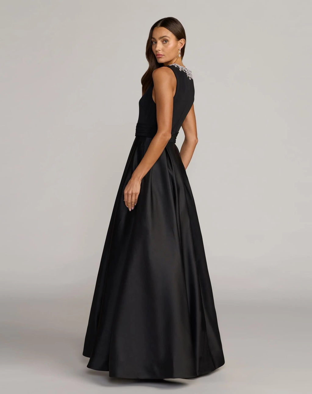 Black Embellished High Neck Sleeveless A Line Gown - Contemporary Collection