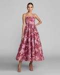 Purple Floral Sequin Strapless Midi Dress Designer Collection