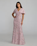 Purple Embellished Draped Cape Sleeve Gown Designer Collection