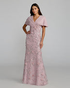 Purple Embellished Draped Cape Sleeve Gown Designer Collection