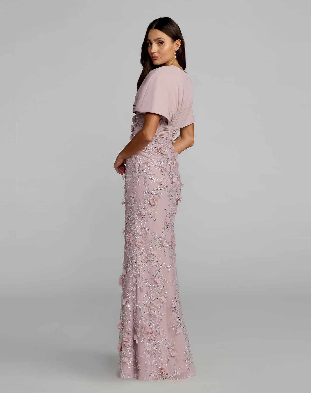 Purple Embellished Draped Cape Sleeve Gown Designer Collection