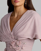 Purple Embellished Draped Cape Sleeve Gown Designer Collection