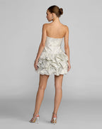Ivory Strapless Brocade Bubble Hem Mini Dress Designer Collection