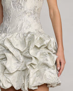 Ivory Strapless Brocade Bubble Hem Mini Dress Designer Collection