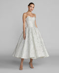 Ivory Strapless Brocade Tea Length Dress Designer Collection
