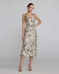 Silver Floral Square Neck Midi Dress - Designer Collection