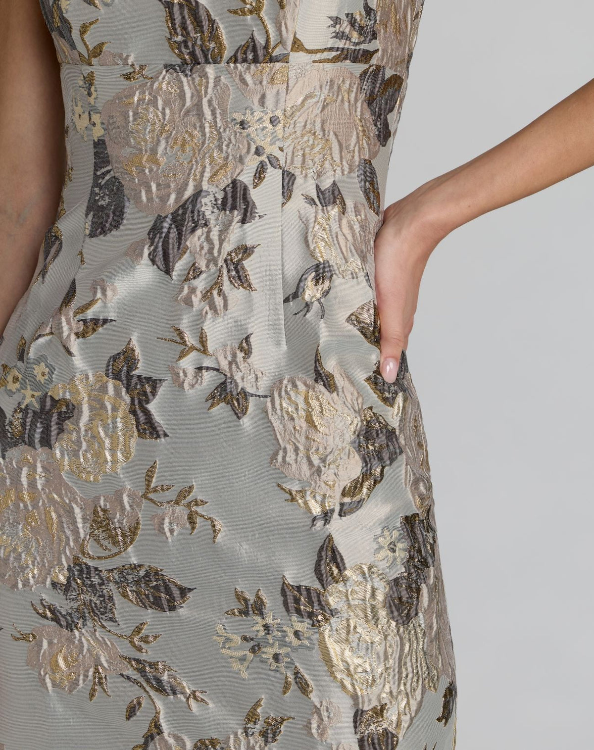 Silver Floral Square Neck Midi Dress - Designer Collection