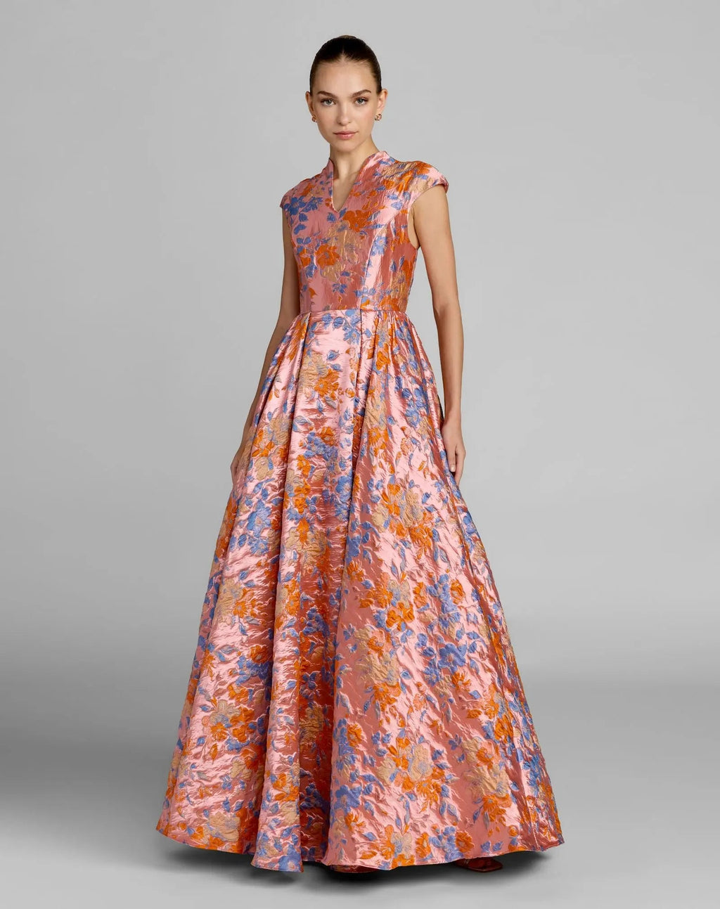 Pink Brocade Cap Sleeve Ball Gown - Designer Collection