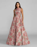 Pink Brocade Sleeveless V-Back Ball Gown  - Designer Collection