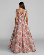 Pink Brocade Sleeveless V-Back Ball Gown  - Designer Collection