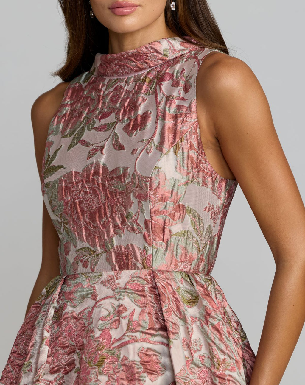 Pink Brocade Sleeveless V-Back Ball Gown  - Designer Collection