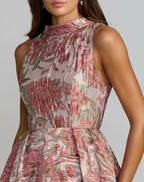 Pink Brocade Sleeveless V-Back Ball Gown  - Designer Collection