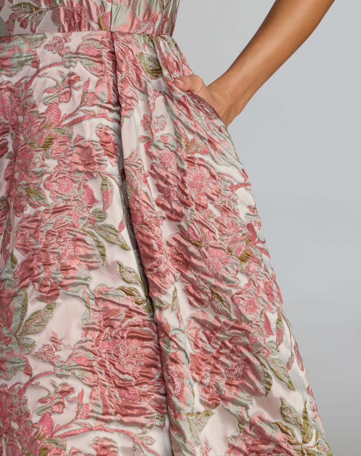Pink Brocade Sleeveless V-Back Ball Gown  - Designer Collection