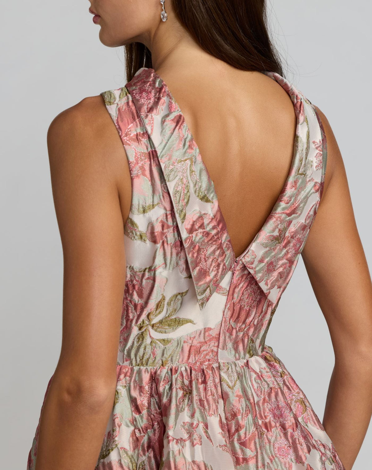 Pink Brocade Sleeveless V-Back Ball Gown  - Designer Collection