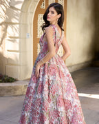 Pink Brocade Sleeveless V-Back Ball Gown  - Designer Collection