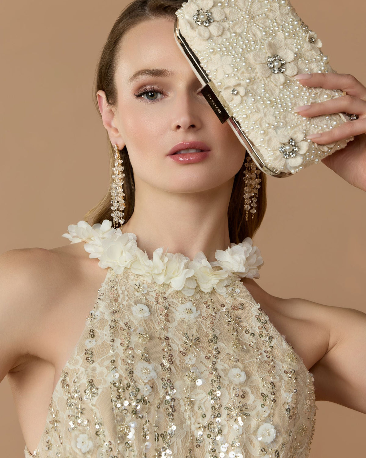 Yellow Floral Embellished Halter Mermaid Gown Designer Collection