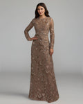 Brown Embellished Floral Lace Gown Designer Collection