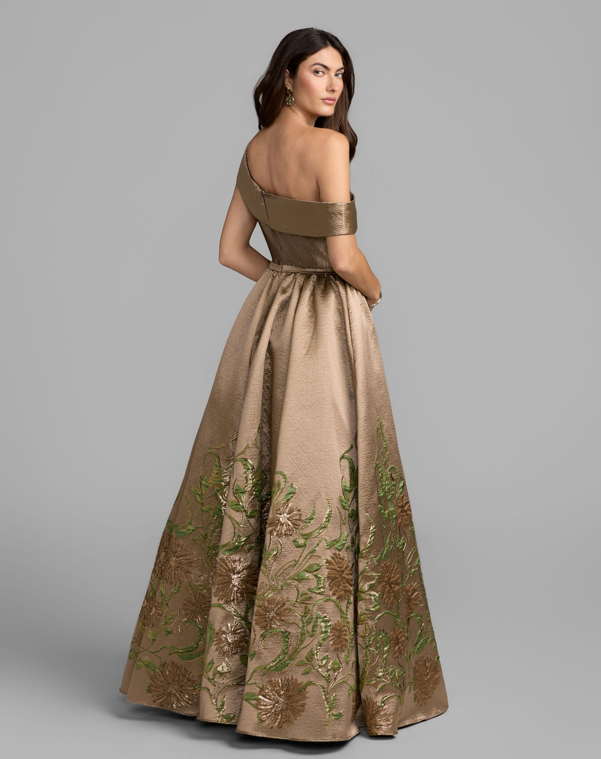 Beige Floral Off The Shoulder Ballgown - Designer Collection