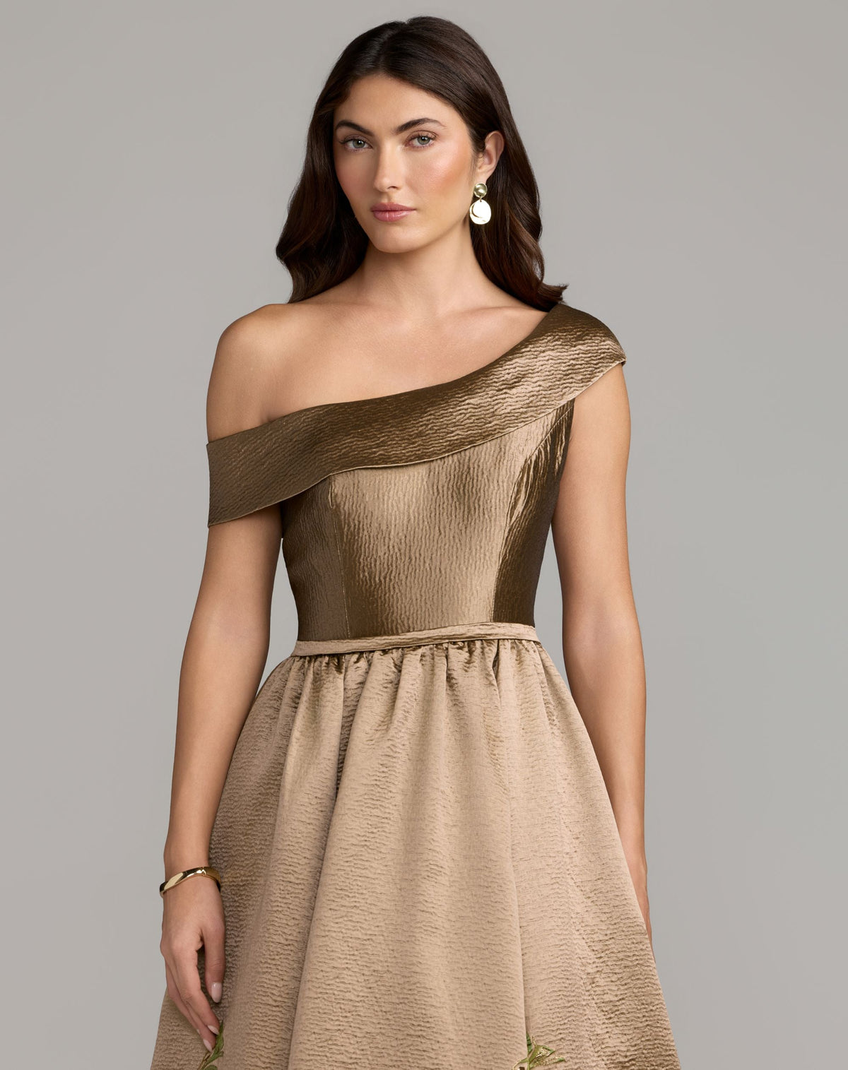 Beige Floral Off The Shoulder Ballgown - Designer Collection