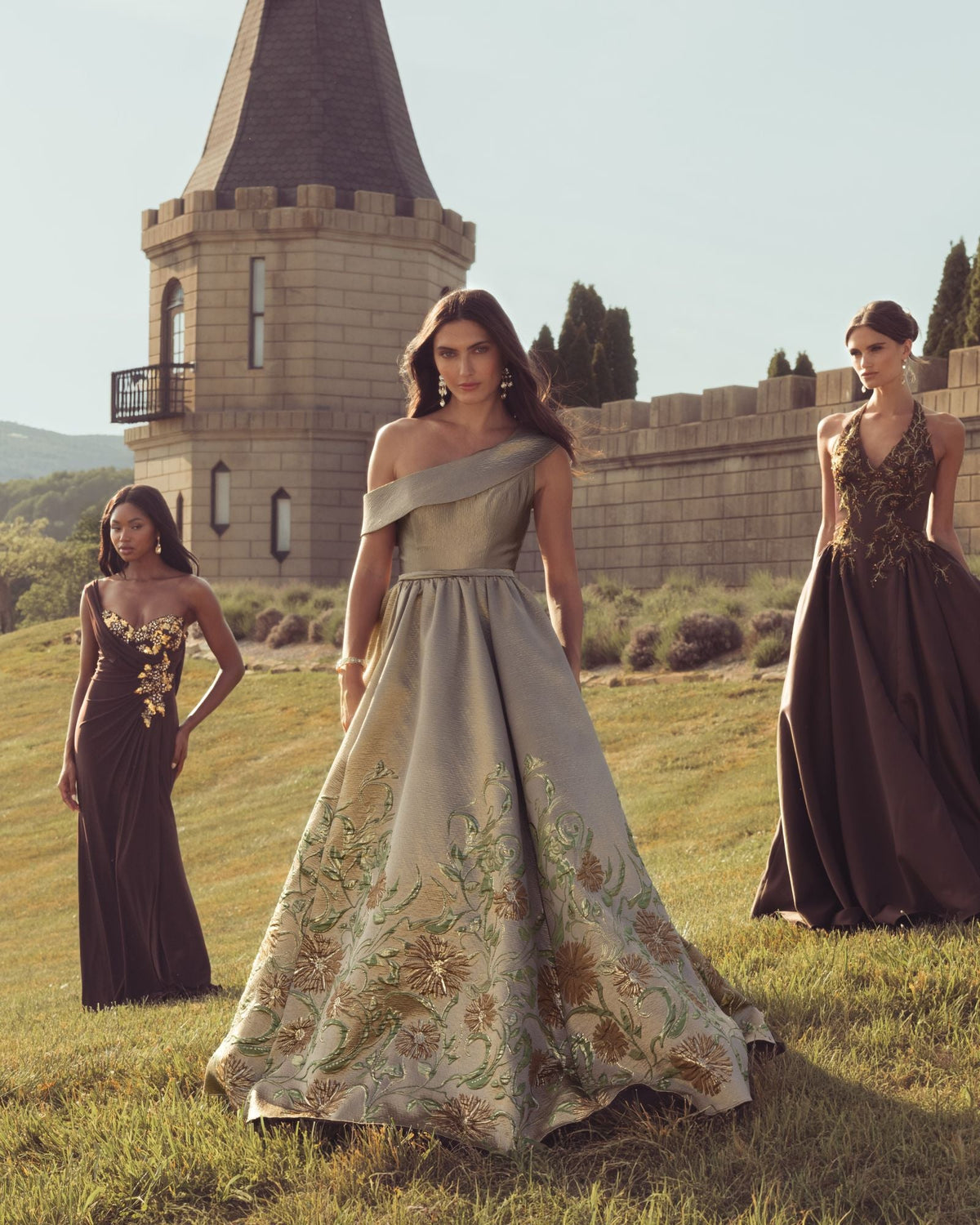 Beige Floral Off The Shoulder Ballgown - Designer Collection