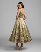 Gold Floral Brocade A-Line Midi Dress - Designer Collection
