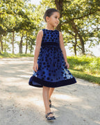 Girls Blue Embellished Floral A-Line Dress - Designer Collection
