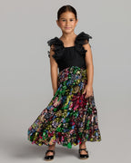 Girls Black Ruffle Sleeve Sequin Dress Designer Collection