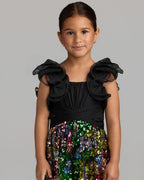 Girls Black Ruffle Sleeve Sequin Dress Designer Collection