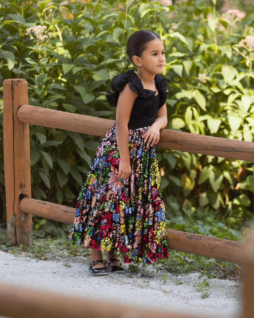 Girls Black Ruffle Sleeve Sequin Dress Designer Collection
