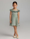 Girls Sage Midi Dress With 3D Flowers - Designer Collection