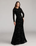 Black High Neck Long Sleeve Floral Velvet Gown - Contemporary Collection