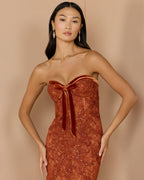 Dark Orange Embroidered Lace Strapless Mermaid Gown Designer Collection