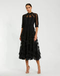 Black High Neck Micro Ruffle Tiered Midi Dress - Designer Collection