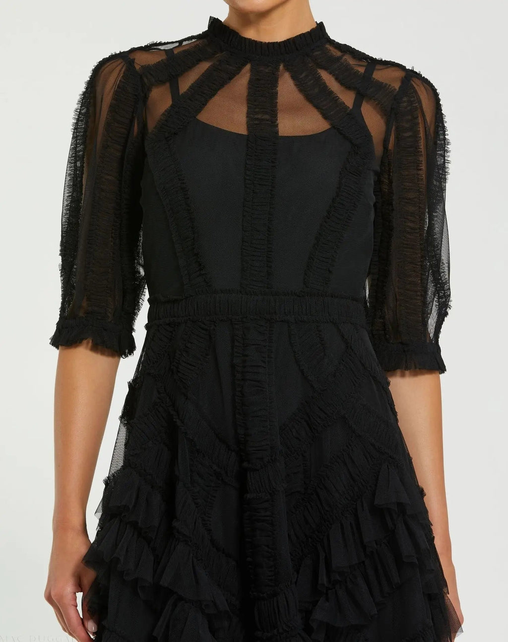 Black High Neck Ruffle Tiered A-Line Midi Dress - Designer Collection