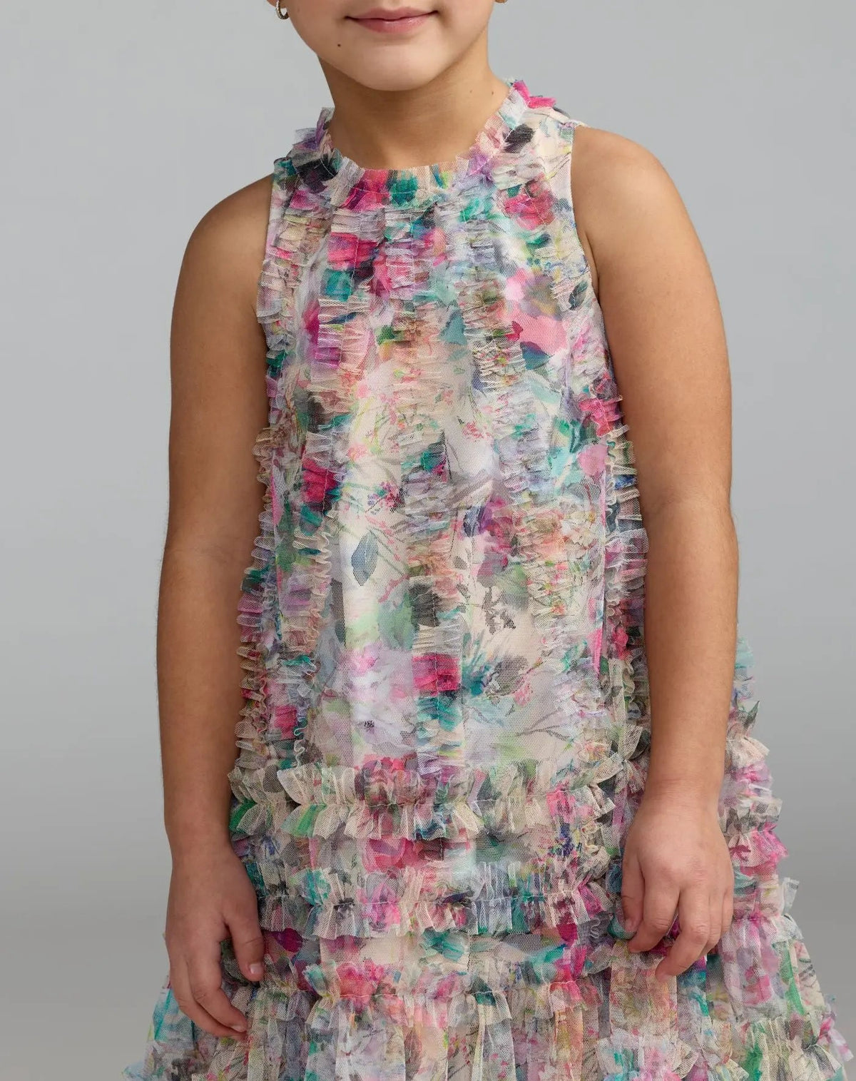 Girls Multicolor Floral Printed Ruffle Mini Dress - Designer Collection
