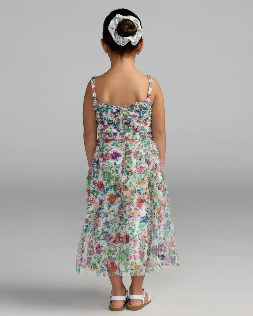 Multicolor Girls Floral Print Ruffle Mini Dress Designer Collection