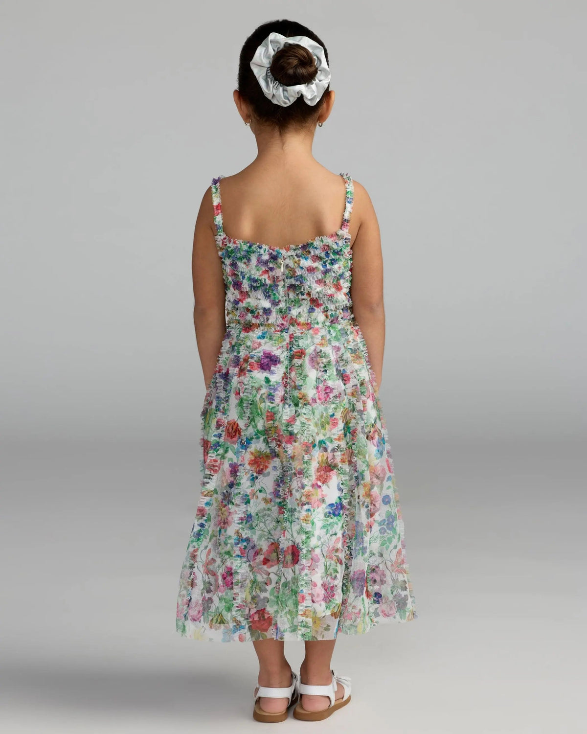 Multicolor Girls Floral Print Ruffle Mini Dress Designer Collection