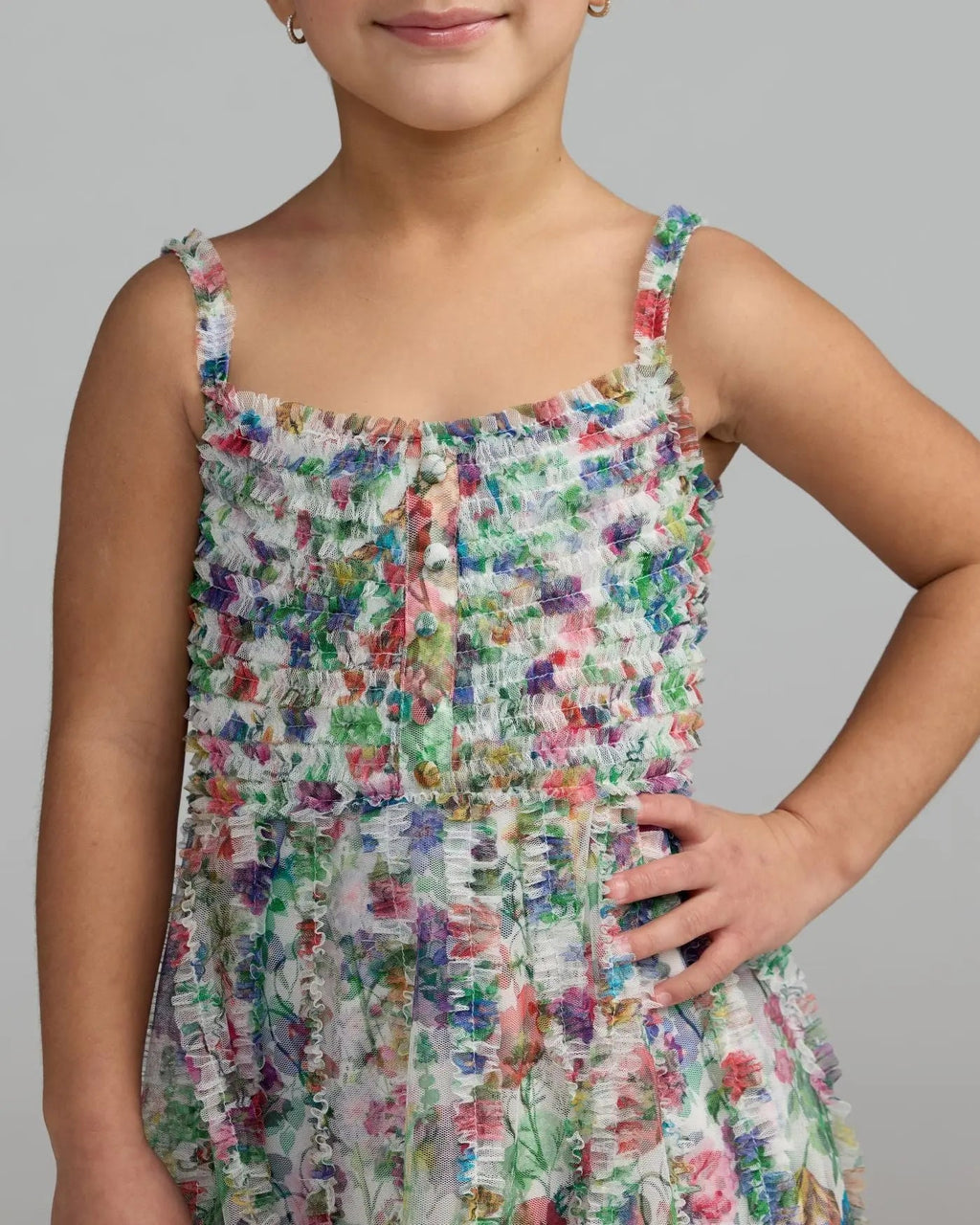Multicolor Girls Floral Print Ruffle Mini Dress Designer Collection