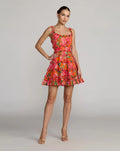 Orange Floral Square Neck Ruffled Cotton Mini Dress Designer Collection
