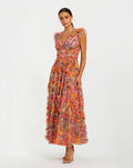 Multicolor Floral V-neck Ruffle Maxi Dress - Designer Collection
