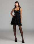 Black Sleeveless Sequin Tiered Ruffle Mini Dress  - Designer Collection