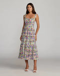 Multicolor Floral Ruffle A-Line Cotton Midi Dress Designer Collection