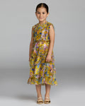 Girls Yellow Floral High Neck Ruffle Dress Designer Collection