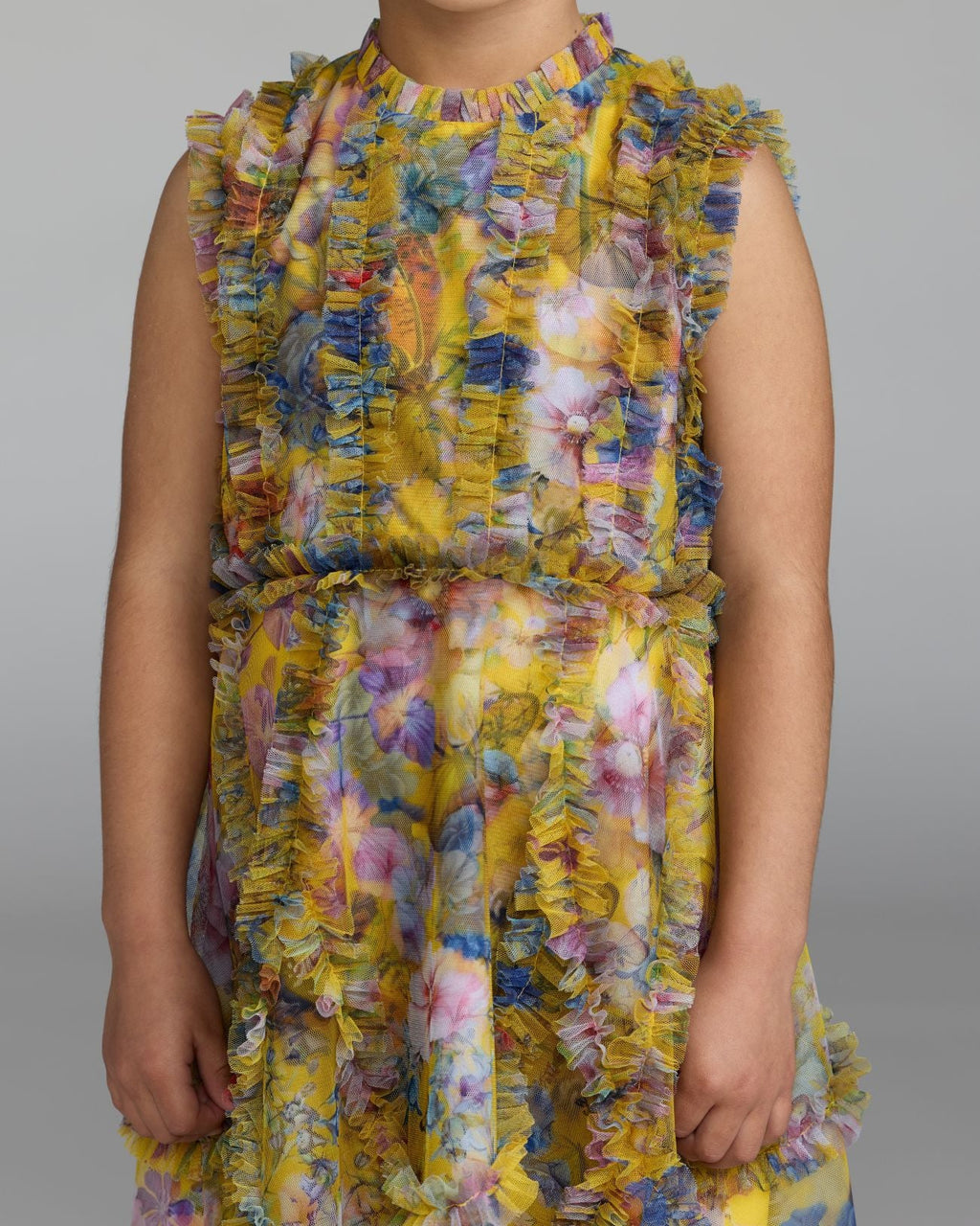 Girls Yellow Floral High Neck Ruffle Dress Designer Collection