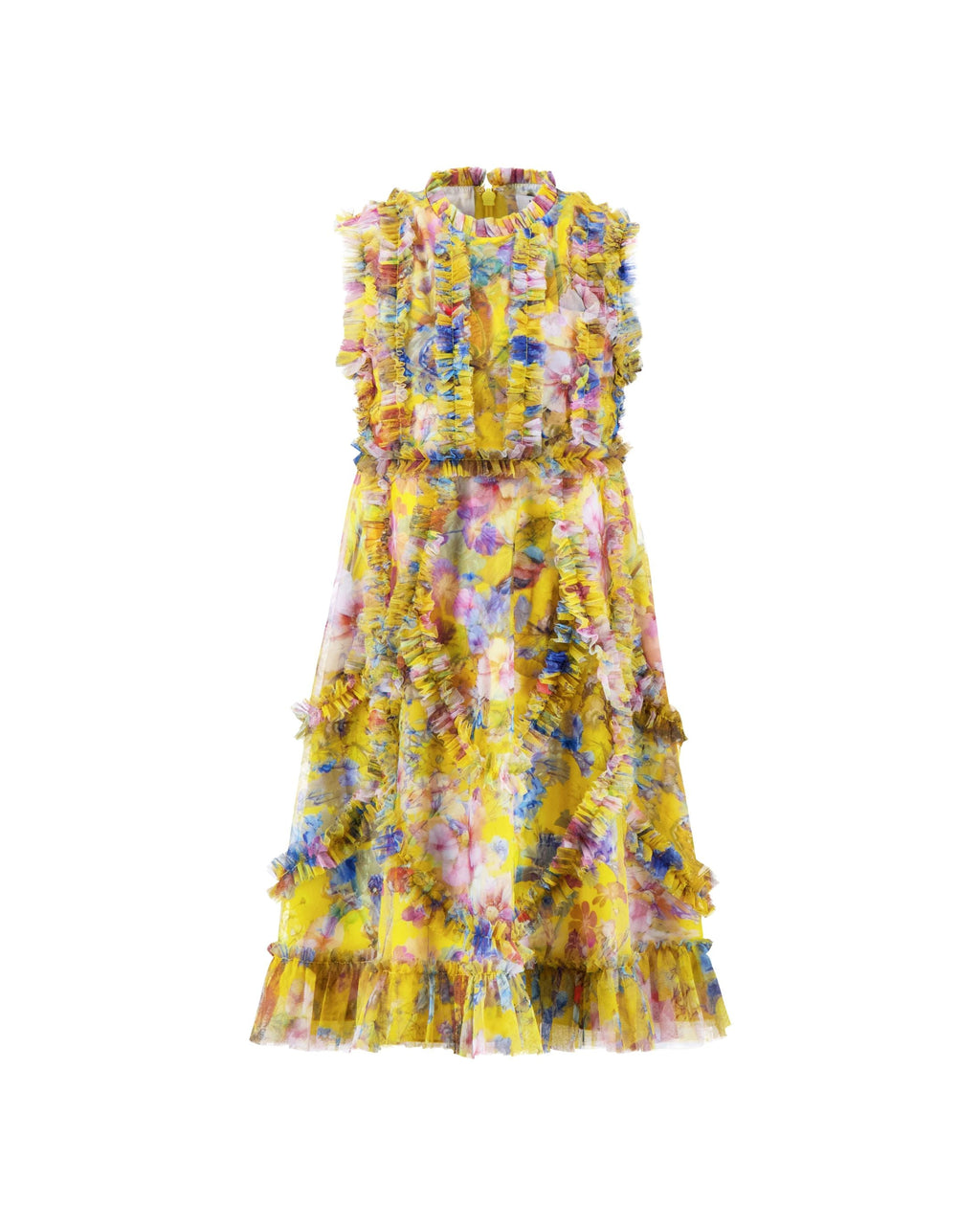 Girls Yellow Floral High Neck Ruffle Dress Designer Collection