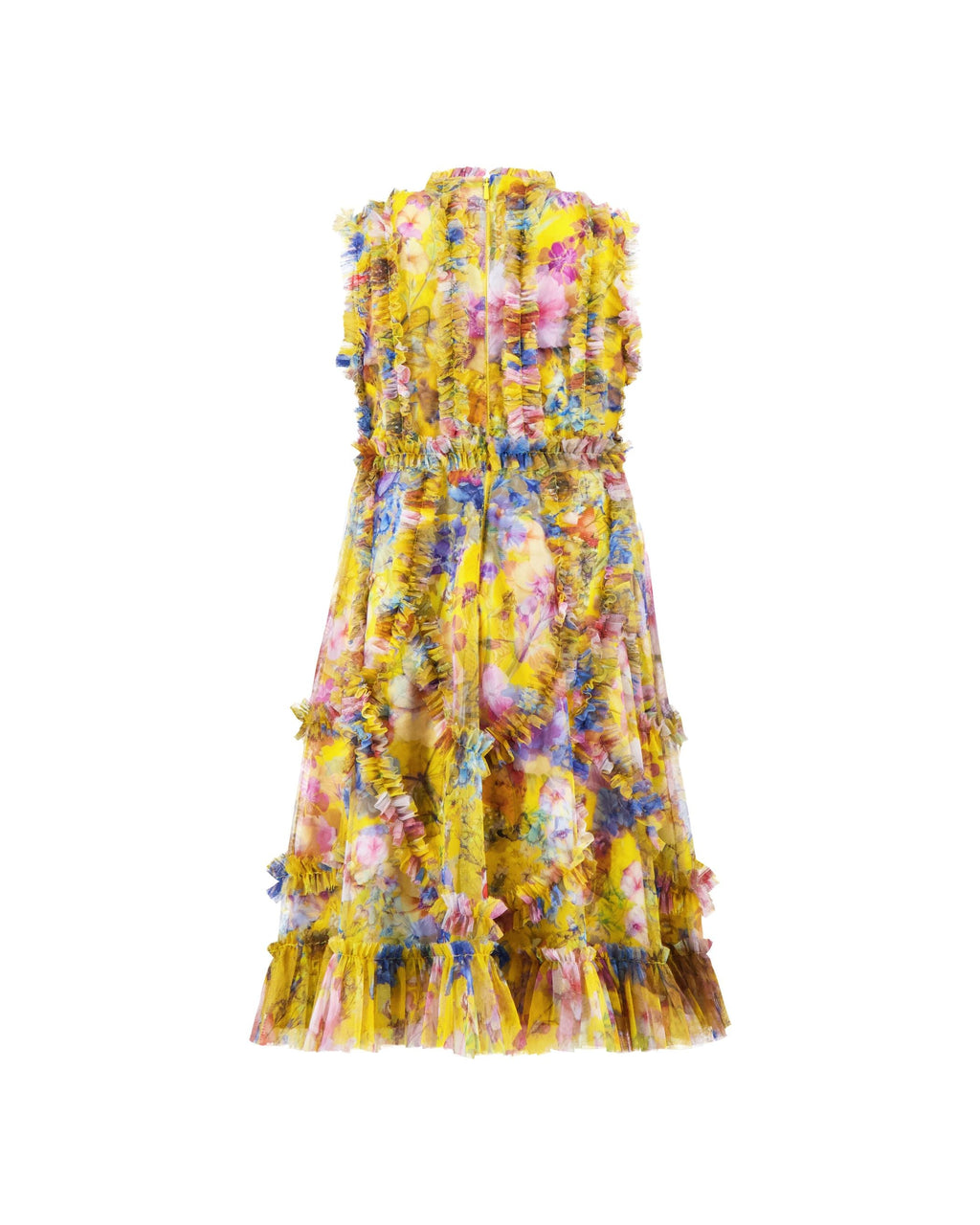 Girls Yellow Floral High Neck Ruffle Dress Designer Collection
