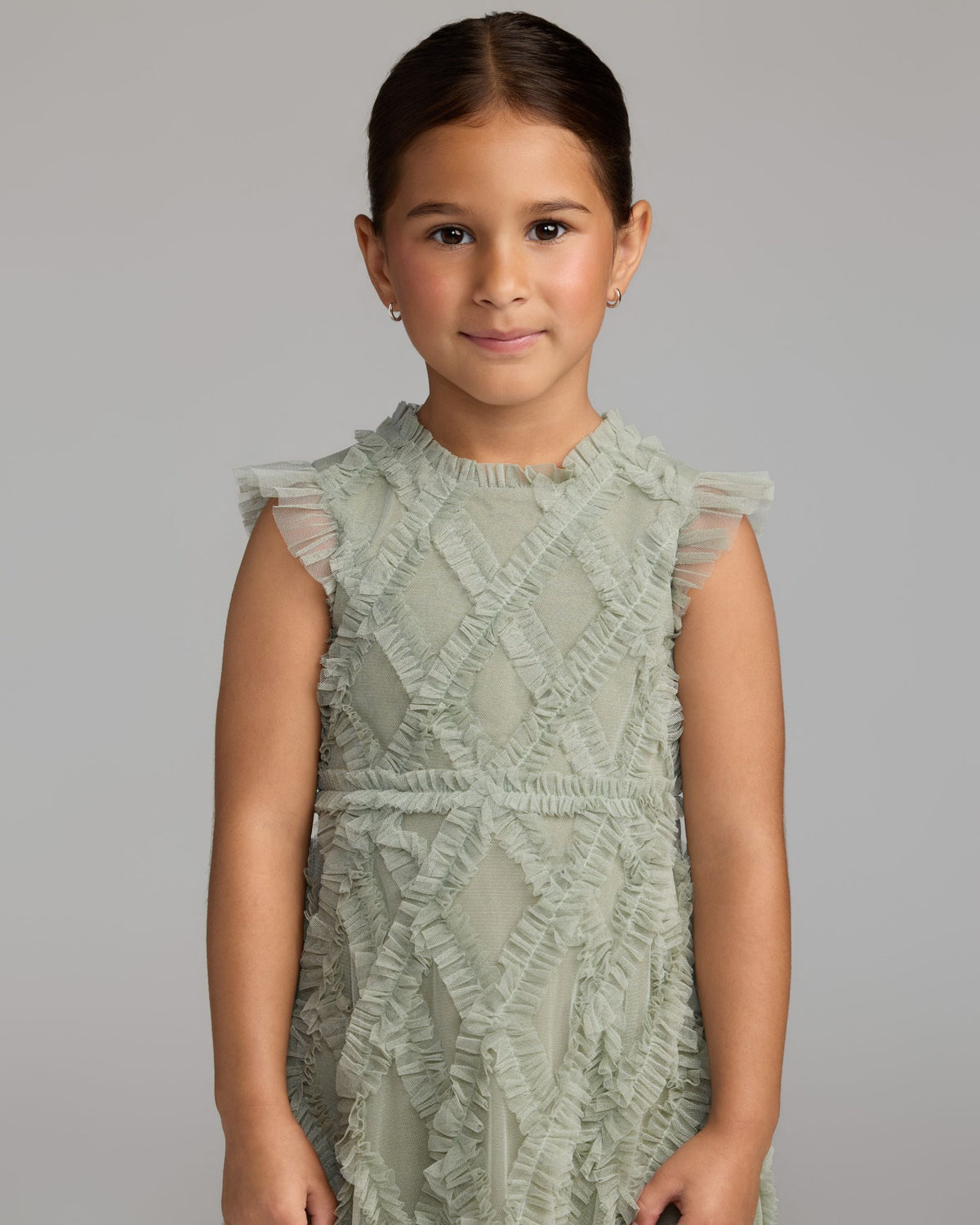 Girls Green Sleeveless Ruffle Dress Designer Collection