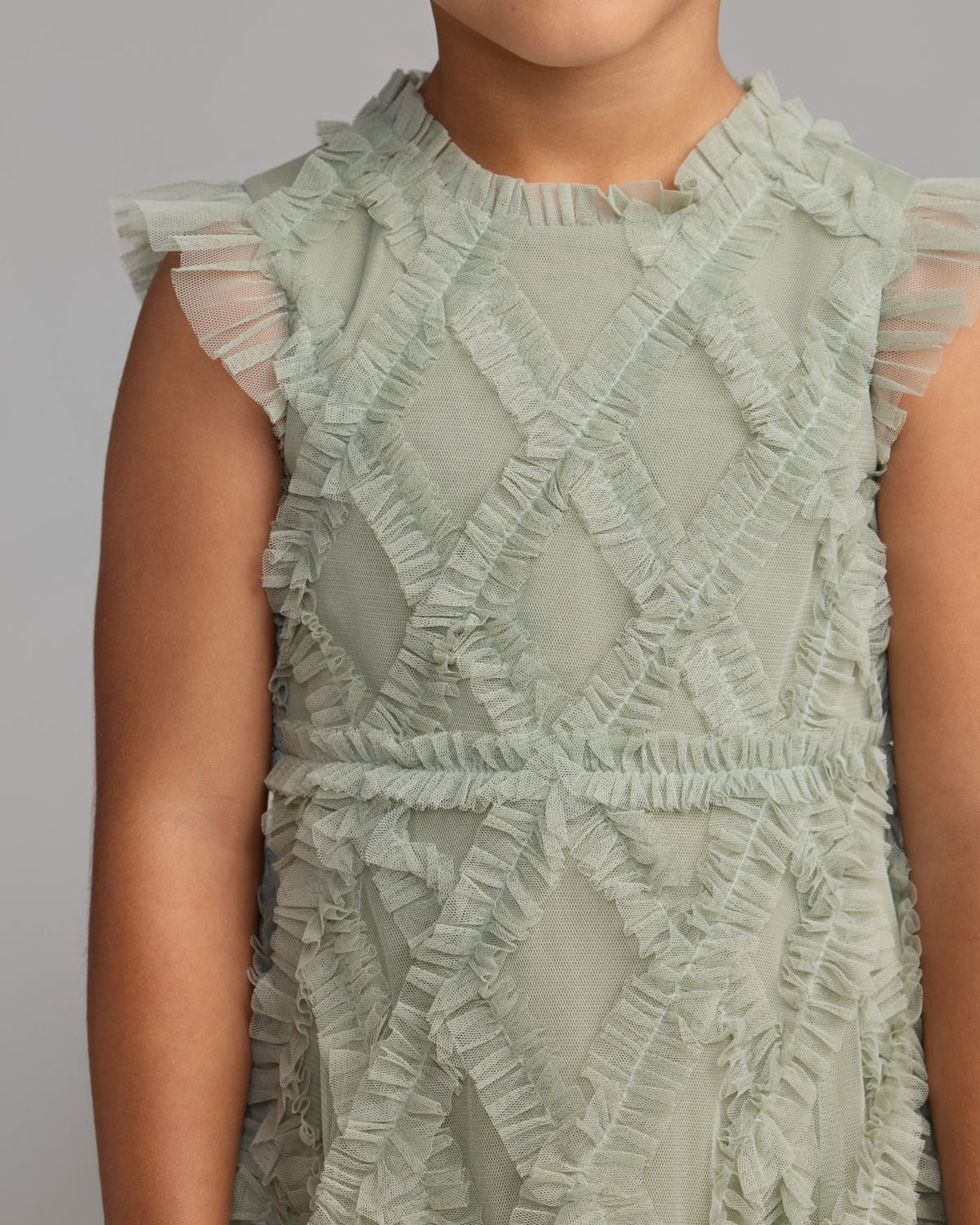 Girls Green Sleeveless Ruffle Dress Designer Collection
