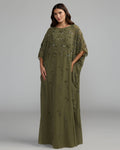 Olive Floral Embellished Kaftan Gown Designer Collection